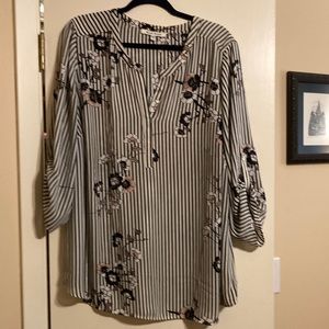 Black Rain stripe and floral black white pink shirt